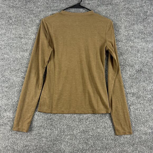 Reformation Top Small Harriet Knit Henley in Cookie Brown Casual Minimalist - Picture 7 of 11